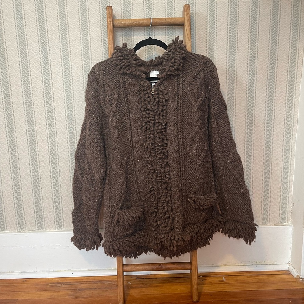 Artesanias Sumag Katina 100% Wool Handmade in Equador Knit Brown Zip Up Sweater